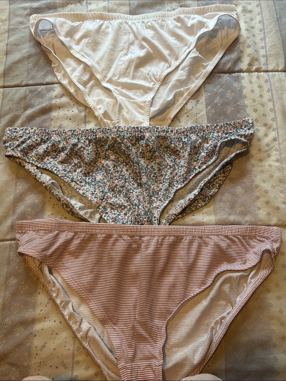 George Women's Panty Set in White, Floral Multi, and Mauve Stripe